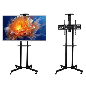 Mobile TV Cart Rolling Floor Stand Lockable Wheels Height Adjustable Trolley 32-65 Inch Interactive Whiteboard TV Display Stand