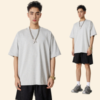 T-shirt en coton à fibres longues 255G pour homme, manches courtes, col rond, coupe ample, uni, tricot haute densité, haut décontracté d'été, vente en gros