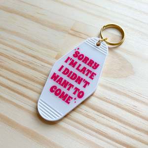 El nuevo caliente, lo siento, llegué tarde, no querí<span class=keywords><strong>a</strong></span> venir, llaveros de plástico con letras, venta al por mayor, llavero de motel bonito personalizado - Product Image 6