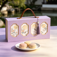 Scatola Regalo per Mooncake Personalizzata con Basso MOQ, Manico in Pelle OEM, Finestra con Lamina d'Oro, Confezione di Lusso Direttamente dalla Fabbrica