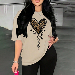 Camisetas de Verano para Mujer, Personalizadas con Logotipo, Estampado Geométrico de Leopardo, Transpirables, Casuales, con Cuello Redondo y Corazón Colorido, Manga Corta - Product Image 2