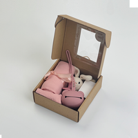 Coffret Cadeau de Naissance Personnalisé Adorable 7 Pièces en Coton Biologique : Couverture d'Emmaillotage en Mousseline, Bavoir et Jouet de Dentition Bébé, Couleur Unie 200TC