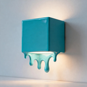 Factory Wholesale Creative Melting Drip Square Ceramic <b>Wall</b> Lamp Modern Art Decor LED <b>Wall</b> Sconce Tiffany Blue Glazed <b>Wall</b> <b>Light</b> - Product Image 1