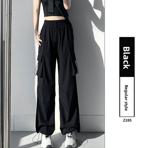 2025 nuovi pantaloni <span class=keywords><strong>Cargo</strong></span> Casual da donna stile americano a vita alta a gamba larga estiva sottile ampia tinta tinta in tinta unita - Product Image 6
