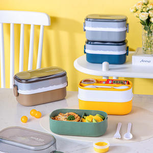 Lonchera de Plástico de Dos Niveles y Dos Compartimentos para Bebés y Niños, con Botella de Agua, Material de Grado Alimenticio, Reutilizable, Venta al Por Mayor - Product Image 1