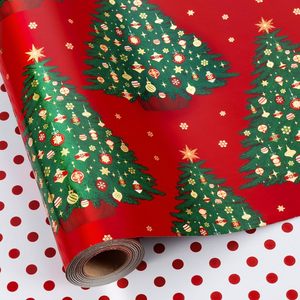 Yarcony Red Christmas <b>Wrapping</b> <b>Paper</b> Roll 17 Inch X 33 Feet Metallic Foil Tree Design Gift Craft Recyclable - Product Image 6