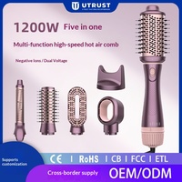 Brosse à air chaud 5-en-1 multifonctionnelle pour le coiffage des cheveux, avec fonction de bouclage, de lissage et de massage, et support de base