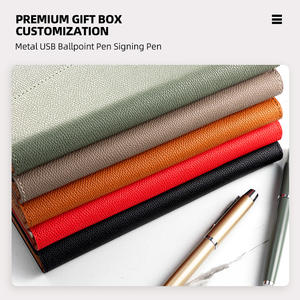 مجموعة هدايا بالجملة تتضمن دفتر ملاحظات جلدي A5 مع شعار الشركة المخصص، صندوق هدايا للأعمال يحتوي على دفتر ملاحظات مع ذاكرة USB وقلم - Product Image 4