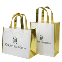 Nouveau design de sac fourre-tout à provisions non tissé rose laser brillant avec poignée dorée Logo imprimé