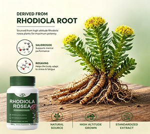 Capsules de Rhodiola Rosea OEM 500mg, 3% Salidrosides, 1% Rosavines, Complément Adaptogène pour l'Énergie et le Soutien Anti-Stress, 120 Capsules Végétales - Product Image 3