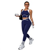 Ensemble 2 pièces de shorts de yoga sans couture en nylon/spandex respirant pour femme, avec logo frontal, séchage rapide, sans manches, taille haute