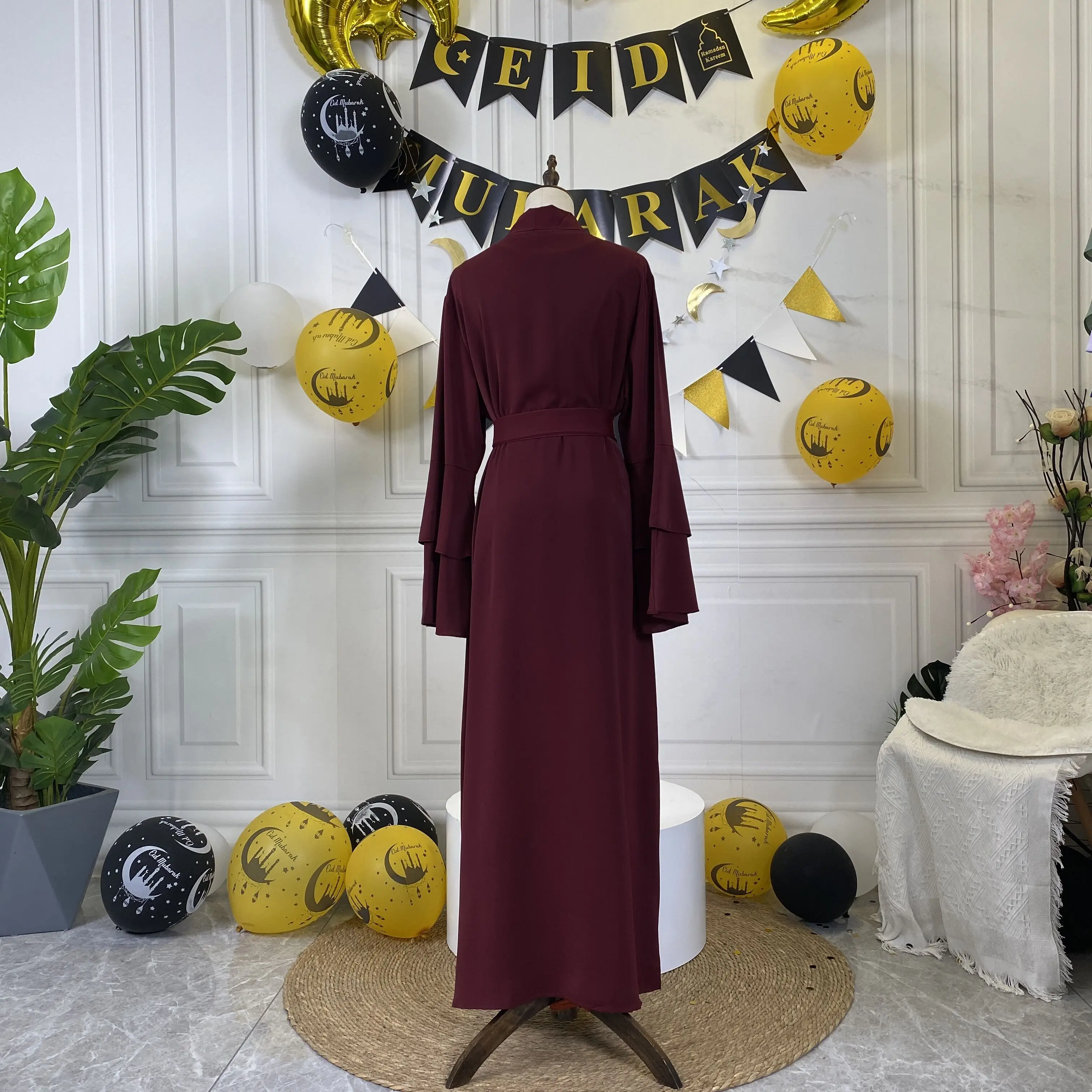 1930#+6595#Sleeve Open Abaya With Pockets Plus Inner Dress Fashion - CHAOMENG MUSLIM SHOP