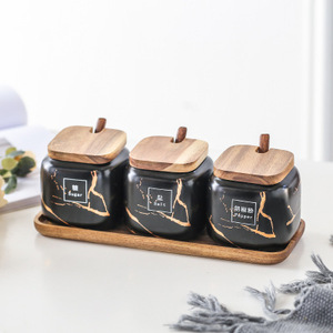 New Arrival Household Kitchen Ceramic Marble Pattern Frosted Seasoning <b>Jar</b> Set Accept Private Label - Product Image 2