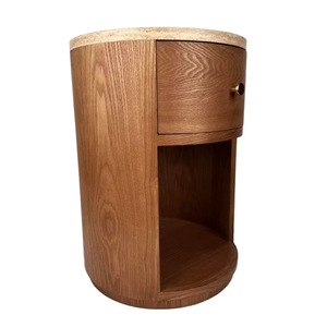 Tủ đầu giường hình tròn vân gỗ với mặt bàn giả đá, một ngăn kéo và kệ mở, kiểu dáng hiện đại màu nâu, hình trụ tròn - Product Image 3