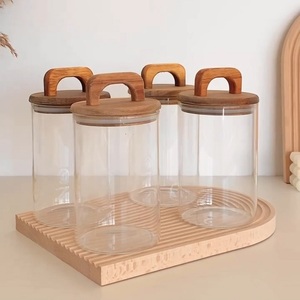Tarro de vidrio de almacenamiento de cocina con tapa de madera de acacia Juego de tarros de vidrio de almacenamiento personalizado para especias y alimentos - Product Image 3