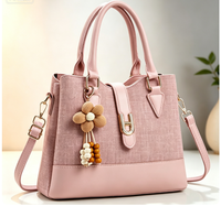 Sac à main élégant en cuir grainé litchi avec breloque florale, fourre-tout polyvalent grande capacité pour épaule/bandoulière