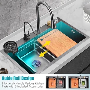 Grifo de Cocina Inteligente <span class=keywords><strong>Bacha</strong></span>, Hecho a Mano, Acero Inoxidable 304/201, Fregadero Individual Multifuncional, Revestimiento Nano, Diseño Contemporáneo - Product Image 6