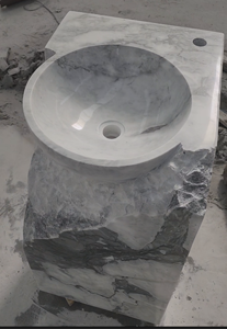 Vasque autoportante en marbre blanc Arabescato, lavabo sur piétement en marbre massif naturel pour salle de bain de luxe - Product Image 3
