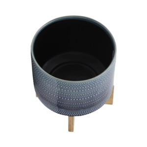 Pot de fleurs décoratif en grès cylindrique à pois avec support en bambou pour plantes d'intérieur et d'extérieur - Product Image 4
