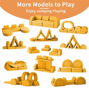 Canapé modulaire pour enfants 12 pièces en tissu bleu avec mousse haute élasticité, mobilier de salle de jeux pour enfants de 3 ans et plus - Product Image 3