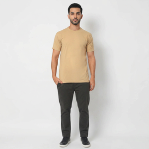 Camiseta de Cuello Redondo de Manga Corta para Hombre, 100% Algodón, Corte Regular, Color Sólido, Lisa, de Alta Calidad, Transpirable, Personalizable, al por Mayor - Product Image 1
