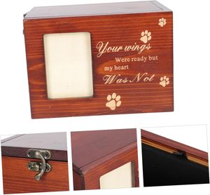 Guci Kremasi Hewan Peliharaan Ramah Lingkungan, Klasik, Buatan Tangan dari Kayu Berbentuk Persegi Panjang untuk Kucing & Anjing dengan Bingkai Foto Kenang-kenangan dan Tempat Penyimpanan Abu - Product Image 5