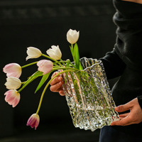 Vase en verre transparent minimaliste moderne, texture ondulée, vase à fleurs en cristal, décoration de table pour salon, arrangement floral, ornement