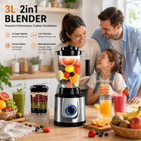 Mixeur Électrique 3 Vitesses avec Fonction Pulse, Broyeur à Sec 2-en-1, Base en Acier Inoxydable, Compact, pour Smoothies, Cuisine Domestique