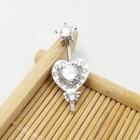 Anneau de nombril pour femme en argent S925, style européen et américain, zircon, étoile à cinq branches, cœur, piercing de nombril, bijoux