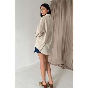 Vestido Camisero de Lino Beige Sencillo con Cuello Camisero, Transpirable, Tejido, Informal para Uso Diario - Product Image 2