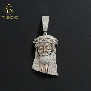 Colgante de Jesús con Incrustaciones de Diamantes de Imitación, Chapado en Oro de 18k sobre Plata de Ley, Joyería Personalizada para <span class=keywords><strong>Raperos</strong></span>, Pasa el Test de Diamantes - Product Image 4