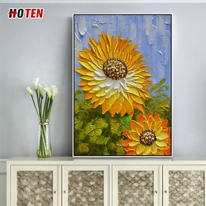 Peinture à l'huile abstraite moderne de tournesols peints à la main sur toile belle image de fleurs sans cadre - Product Image 4