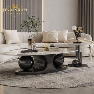 <span class=keywords><strong>Table</strong></span> basse de luxe moderne nordique cadre en acier inoxydable doré <span class=keywords><strong>Table</strong></span> basse ovale en pierre frittée blanche pour salon - Product Image 4