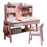 Ensemble table et chaise réglables en bois massif de style campagnard américain pour bureau, chambre, étude, écriture, rose, pour enfants