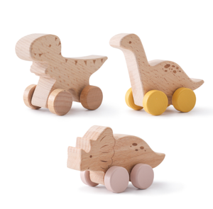 Juguetes para Bebés, Diversos Dinosaurios Pequeños de Madera de Haya, Carro de Madera Ecológico, Juguete Educativo para Niños - Product Image 1