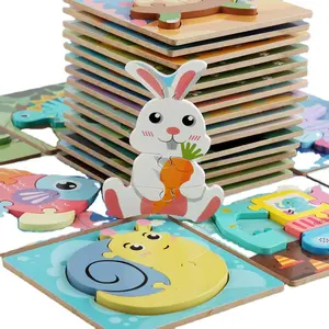 Animal Montessori Game Wooden 3d Jigsaw Puzzles Baby Education Car Cartoon Toy Custom Creative Puzzle Children For Kids