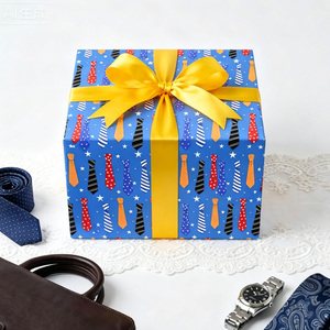 Blue Father's Day Wrapping <b>Paper</b> <b>Roll</b> Iridescent Tie Pattern Gift <b>Wrap</b> <b>Paper</b> with Star Perfect for Father's Day Mens Birthday - Product Image 1