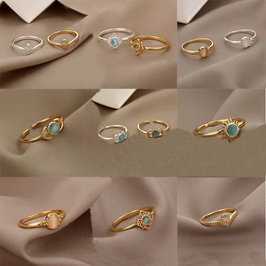 여성용 반지 18K 금 도금된 구리 반지 레트로 오팔 반지 - Product Image 3