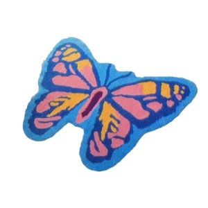 Alfombra de Felpa con Diseño de Mariposa Azul y Rosa, Forma Irregular, para Dormitorio de Niñas, Lavable a Máquina - Product Image 5