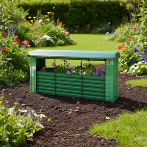 Jardinera de Acero Galvanizado para Suministros de Jardín, 3 Secciones, Verde con Flores - Product Image 2