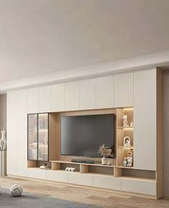 Meuble TV mural en bois bon marché d'usine meubles design maison moderne salon support en bois massif armoires TV - Product Image 3