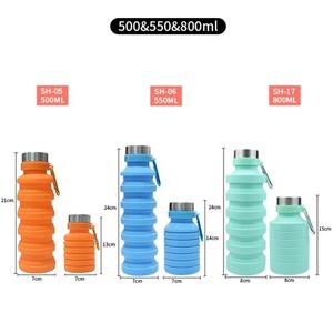 Customized 500Ml <b>Silicone</b> Leak Proof Reusable Travel Collapsible <b>Silicone</b> <b>Water</b> <b>Bottle</b> for Hiking BPA Free - Product Image 3