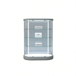 Vitrina Ovalada de Vidrio Templado de 90 cm de Alto, Color Gris Claro, Curva, con Iluminación LED y Estantes Ajustables - Product Image 2
