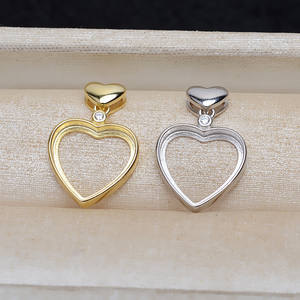 จี้รูปหัวใจเงินแท้ 925 สำหรับทำเครื่องประดับ DIY อุปกรณ์เสริมเสน่ห์แห่งความรัก ถาดเปล่าสำหรับทำสร้อยคอ - Product Image 1