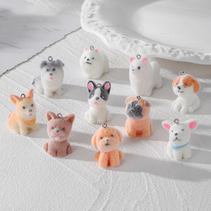 Colgante de resina plástica con diseño de cachorro Pomeranian Corgi, accesorio DIY de peluche lindo para pendientes y llaveros con pegamento epoxi - Product Image 1