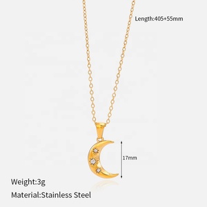 Collier pendentif lune et étoile en acier inoxydable en gros, collier rétro plaqué or, bijoux cadeau - Product Image 5