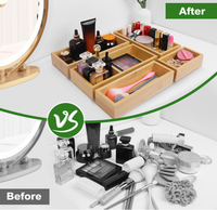 Kotak Penyimpanan Serbaguna dari Bambu Vintage Rustic untuk Kantor/Dapur, dengan Baki Organizer, Kemasan Kardus Persegi Panjang, Pembagi Multi-Ukuran, untuk Peralatan