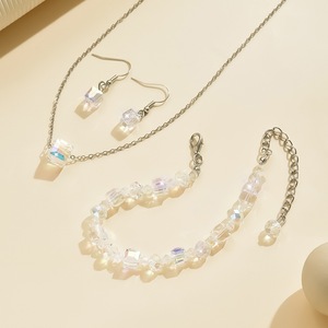 Fashionable and unique jewelry <b>set</b> with square glass crystal <b>bracelet</b>, simple earrings, and elegant necklace for women. - Product Image 4