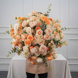 Boule de fleurs artificielles en soie pour décoration de mariage, boule de roses pour centre de table de mariage, boule de fleurs de roses orange pour décoration - Product Image 1