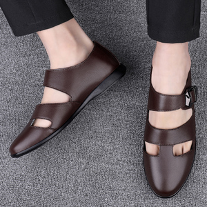 Sandales pour hommes, chaussures habillées uniformes, chaussures Oxford Derby, chaussures de ville, <span class=keywords><strong>boucle</strong></span> à fermoir, chaussures en cuir ajourées, respirantes, à enfiler, bout fermé - Product Image 6
